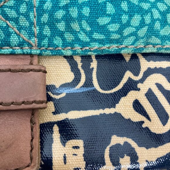 Fossil Key Per Coated Canvas Messenger Bag Blue Key Print Adjustable Strap - Picture 8 of 16